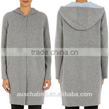 OEM Service Outdoor Winter 100% Wool Grey Long Hooded Wool Coats photo-4