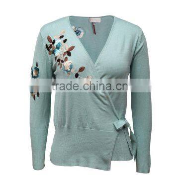 Vintage Embroidered Flowers Sweater for Old Women