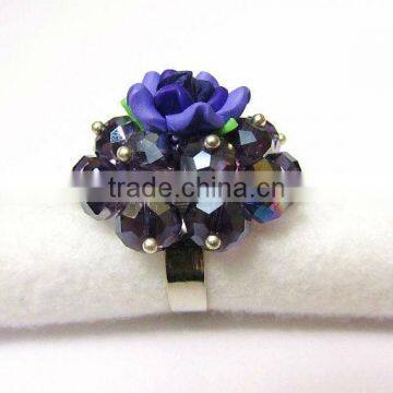 purple burst bead flower rings, fashion bead rings, elegant flower rings for woman