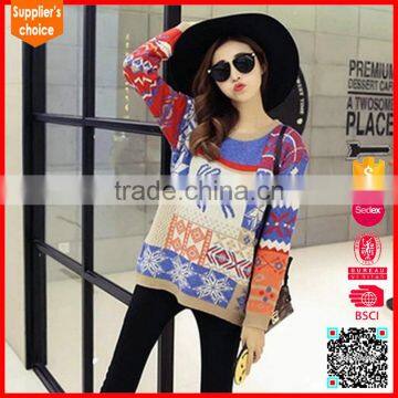 Christmas jacquard pullover reindeer deer sweater woman autumn