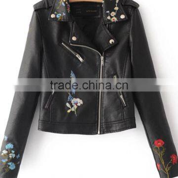 Zm50327b Autumn and Winter New Style Women Clothes Embroidery pu Coats Zipper Jacket Lady Coat photo-3