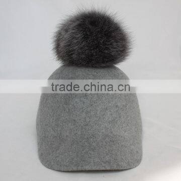 Myfur Adult Unisex Fedora Hat With Detachable Genuine Fox Fur Bobble photo-2
