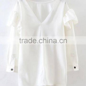 Runwaylover EY2340B 2017 Women Fashion Falbala Pure Color Blouse photo-5