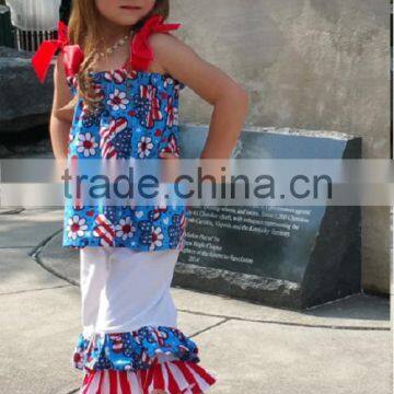 Wholesale Children's Clothes Girl Boutique Clothing Summer Outfit Baby Clothes Damask Ruffle Pants Set