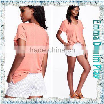 Customized Sketch Girl's Sexy Colorfast Dyeing Slub Knit Cotton Heart Deep V Neck T Shirts photo-3