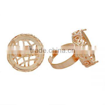 Copper Rings Adjustable Round Rose Gold Cabochon Setting Hollow Pattern 17.9mm Ring Setting photo-3