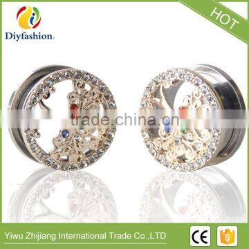 Popular Colorful Diamond Stainless Steel Hollow Out Tree Pierced Ear Plug