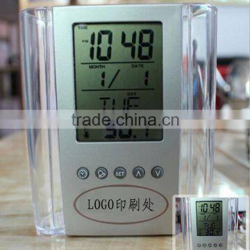 Promotional Office Clander Pen Holder Desktop Clock for Logo Print photo-3