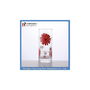 LongRun 9oz Flowers Printed Drinking Water Cylindrical Glass Cup Wholesale photo-2
