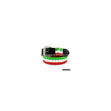 Black leather belt with Italy flag color studs