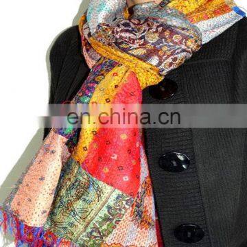 Reversible Silk Kantha Scarves Designer Women's Silk Kantha Scraf