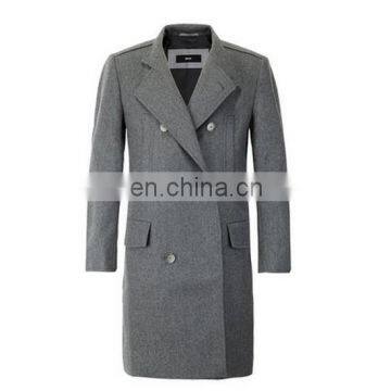 Fashion Gray Design long cashmere jacket Men's Wool Blend Double Breasted Coat