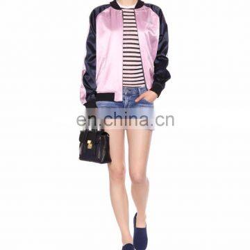 Chinese Clothing Manufacturers Custom Reversible Silk Ladies Spring Bomber Jackets photo-2