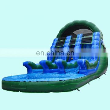 double lane green inflatable pool slide