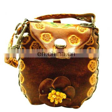 zipper genuine handmade leather coin purse pocket squeeze flower coin purse for kids MCP-0029