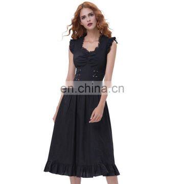 Belle Poque Ladies Sleeveless V-Neck Cotton Retro Vintage Black Gothic Victorian Dress BP000364-1