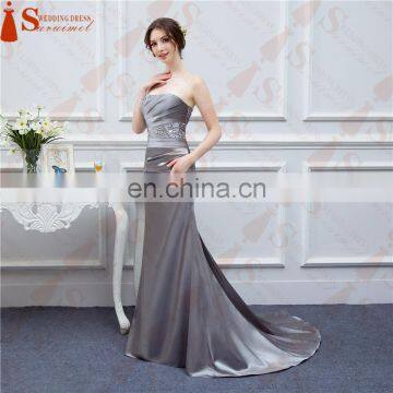 Silver Gray Bridesmaid Dresses Long Silk Satin Mermaid Shining Crystals Beaded Cheap Brides Maid Of Honor Real Photos Free Ship