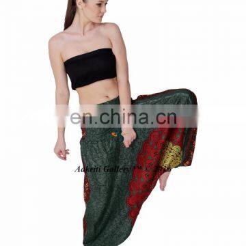 Yoga Dance Pant for Ladies Baggy Jumpsuit Aladdin Grey Peacock Print Gypsy Rayon Harem Pant