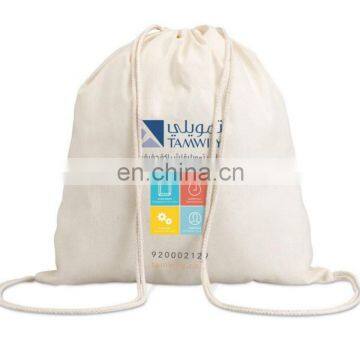 Plain White Blank Organic Cotton Sport Gym Sack Rope Drawstring Bag photo-4