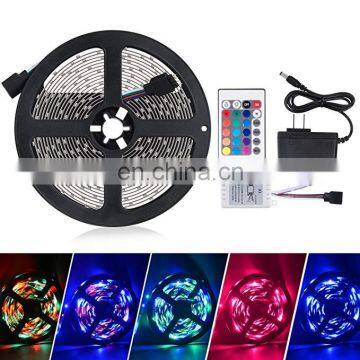 Colored SMD 3528 RGB Led Lights Strip 5M Set With Remote DC12V Power Adaptor