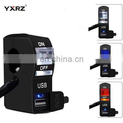 Waterproof Led Light Transparent On-off Button 12V Scooter Bike Motorcycle Handlebar Switch With 2A USB Charger