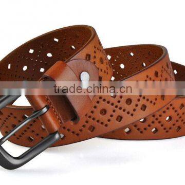 Genuine leather belt for man and woman with tan col of in 38mm width of cutout design