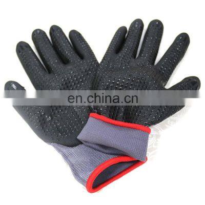 Durable Micro Nitrile Palm Dots Nylon Gloves Tricot Watertight Oil Resistance Electrician Gloves For Assembly Automotive Work