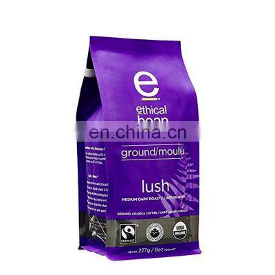 Logo Printed Customized Reusable Flat Bottom Block Printing Coffee Bags Packaging Coffee Bags With Valve