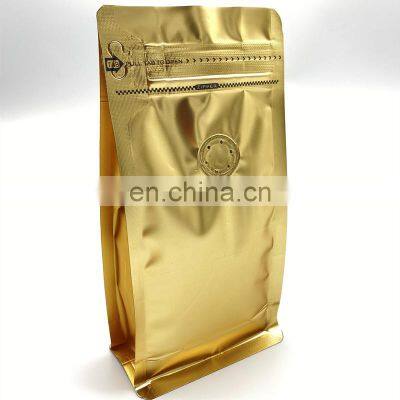 China supplier RTS Ready to ship 1LB 16oz 12oz golden coffee bags flat bottom pouch  bag with ziplock degassing valve zipper