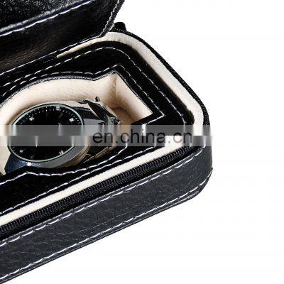 Custom Portable Black Two Piece Watch PU Leather Zipper Bag Pocket Watch Box photo-4