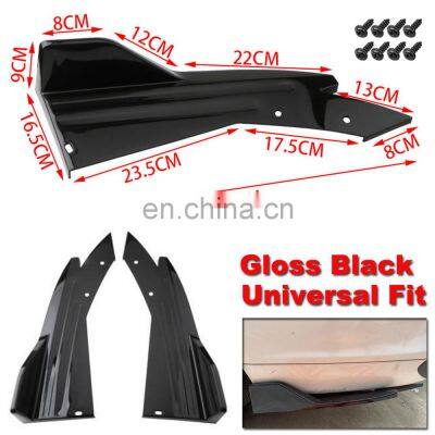 AOSU 2pcs Universal Gloss Black Car Rear Bumper Lip Spoiler Canards Fins Anti-crash Diffuser Lip Wrap Angle Splitter
