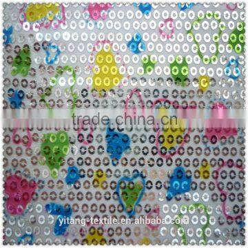 printed heart pattern sequin fabric