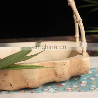 Simple Handicraft the Plate Nordic for Food Tray Dish Snacks Kitchen Dry Fruit Dessert Coffee Bamboo Root Craft Basket With Hand photo-5