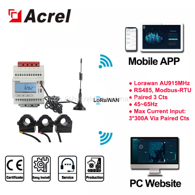 Lorawan AS923MHz EU868MHz AU915MHz LCD Display Three-phase AC Power Consumption Energy Meter to Monitor Kwh MID Certificate