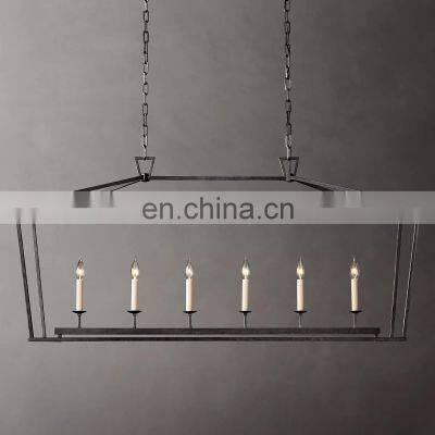 19TH C. ENGLISH OPENWORK RECTANGULAR Brass Glass Modern LED Ceiling Chandelier, Simple Home Decor for Living Room and Restaurant photo-2