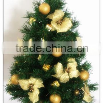 24" Height Green pvc christmas tree with golden flowers and balls for tabletop decoration