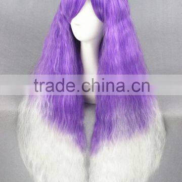 Cheap Short Kinky Long 70cm White Purple Ombre Curly Lolita Women Synthetic Hair Party Wig photo-3