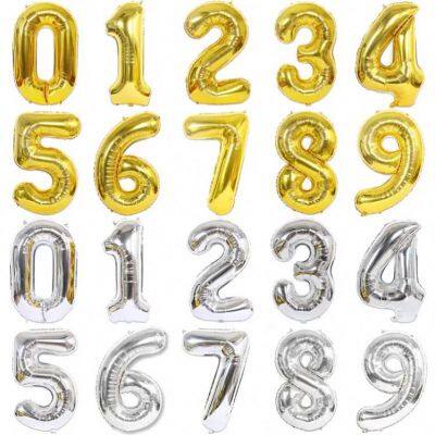 Top Sale Party Decorations Supplies Gold Silver Colorful 16 32 40 Inches Giant Number Foil Balloon for Birthday
