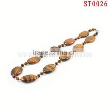 ST0026 2013 Very eyecatching style tiger's eye stone oblate and small round bead necklace