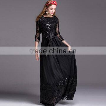 V2-MN Cocktail Dress 2016 New Arrival Black Sophisticated Embroidery Sequin Maxi Dress photo-4