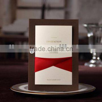 Hot sale charming & high-end golden & white wedding invitations with red bow