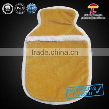 2000ml faux fur hot water bag cover yellow back pocket