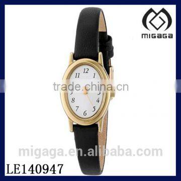 Fashion oval case brass leather strap quartz watch for women/Women's Brass Watch with Leather Band