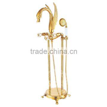Brass Bathtub Artistic Mixer, Swan Shape Faucet, Gold Color Animal Model, Floor Stand Mixer