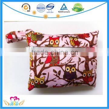 Owl Print Waterproof Sanitary Pad Bag Minky Little Wet Bag With Zipper