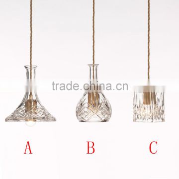 Clear Crystal Decanterlight Chandelier with Gold Fabric Cable for Homes Decorative