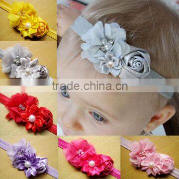 Ribbons Ruffle Flower Headband,Chiffon Headband, Princess Pearl Headband, Elastic Rope Headband, Girl Accessories