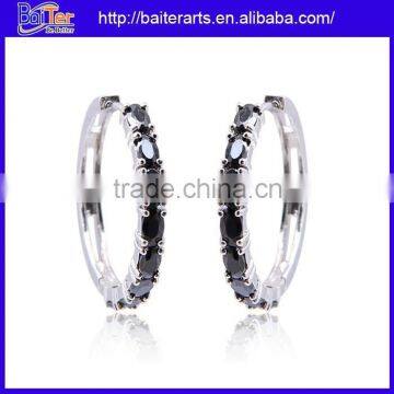 Lady 925 sterling silver pave black diamond big hoop earrings for women