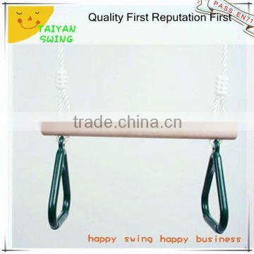 wooden trapeze bar swing with triangle rings