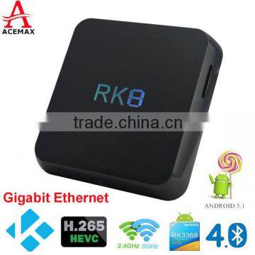 2016 RK8 Google Android 5.1 Smart TV Box RK3368 64bits Octa Core 2G+8G hd sex pron video tv box